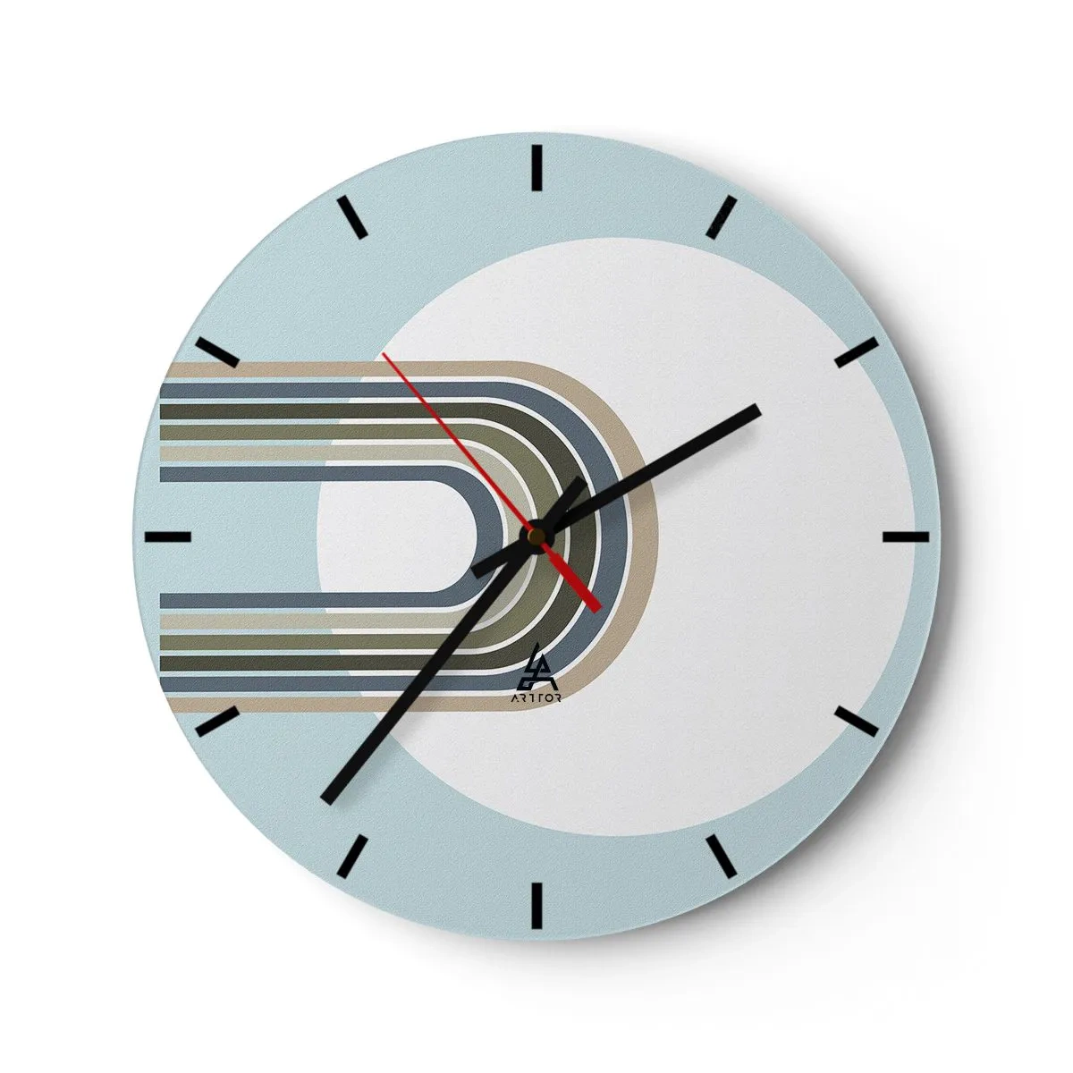 Wanduhr - Glasuhr - Grafische Linien in Form eines Magneten auf blauem Hintergrund - 30x30cm - Unwiderstehliche Anziehungskraft - Moderne Wanddekoration für Wohnzimmer, Küche und Schlafzimmer ARTTOR