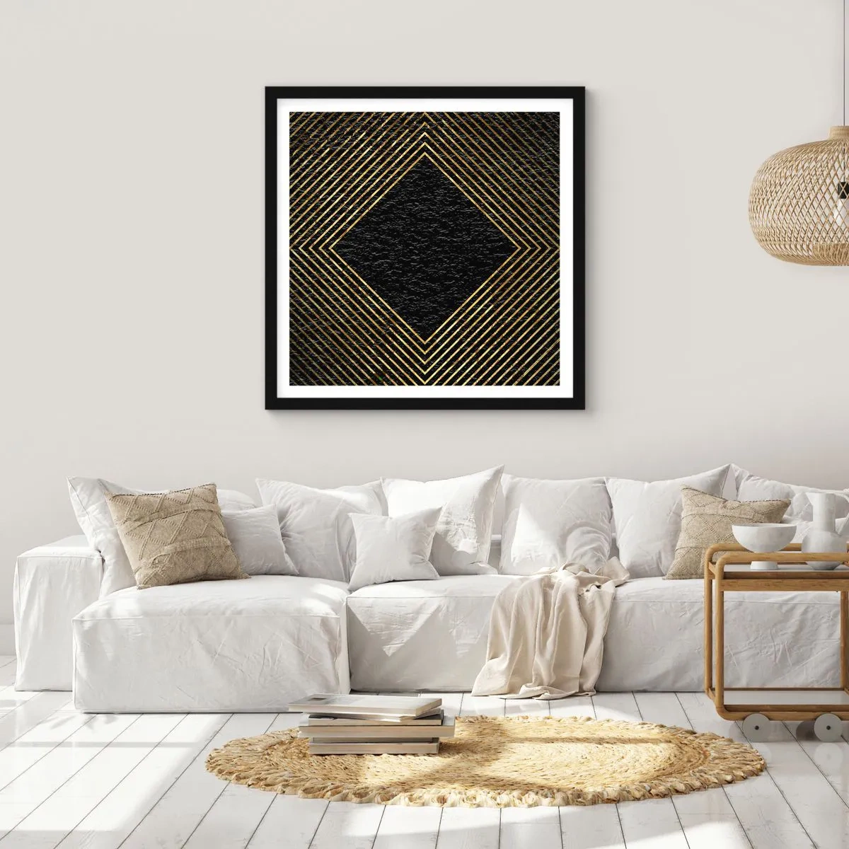 Poster in einem schwarzem Rahmen - Geometrie im glamourösen Stil - 30x30 cm