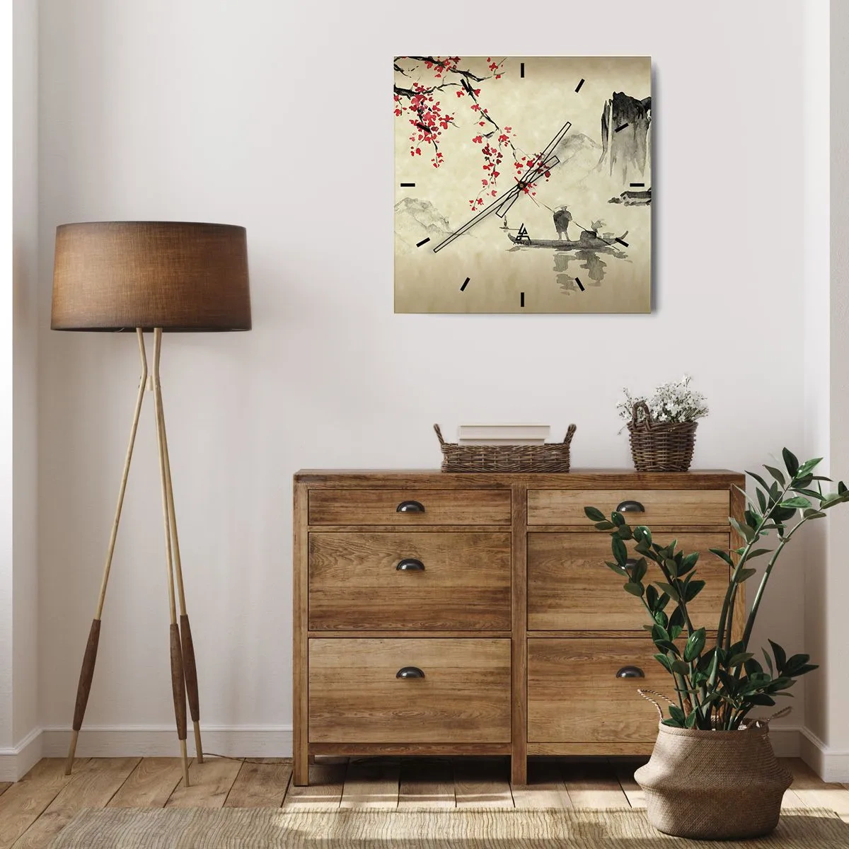 Wanduhr - Glasuhr - Im Land der blühenden Kirschbäume - 40x40 cm