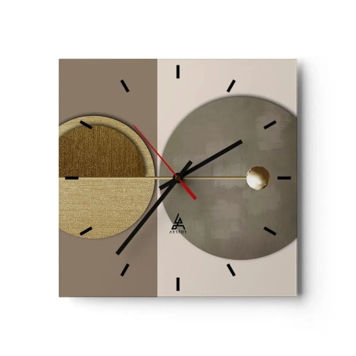 Wanduhr - Glasuhr - Abstrakte Kreise in Gold- und Beigetönen - 30x30cm - Perfekte Balance - Moderne Wanddekoration für Wohnzimmer und Schlafzimmer ARTTOR