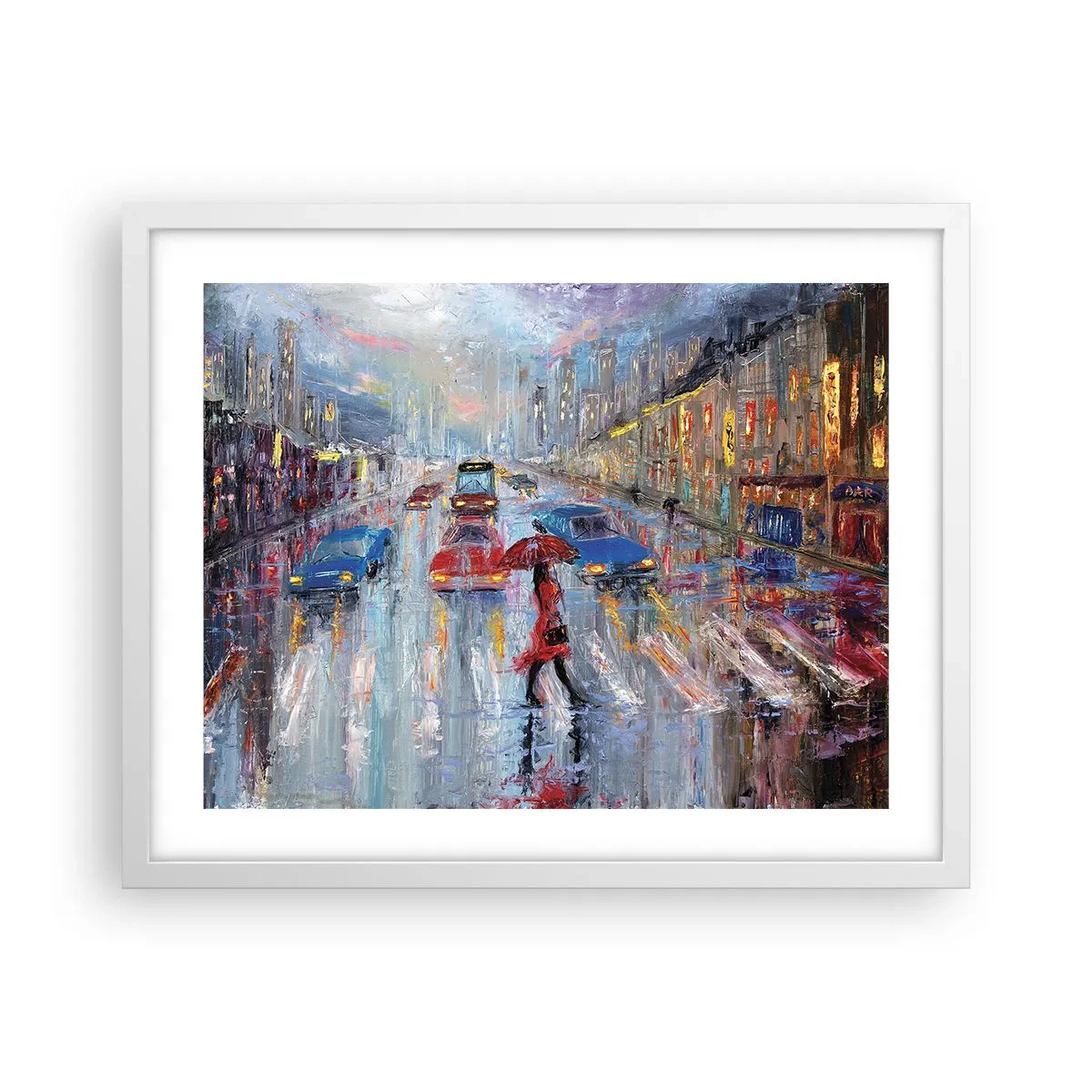 Poster in einem weißen Rahmen - Regnerischer Nachmittag in der Stadt - 50x40 cm
