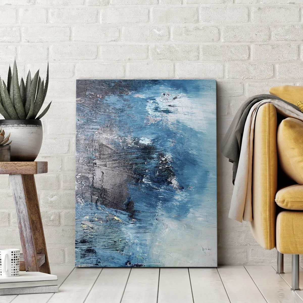 Bild auf Leinwand - Leinwandbild - Abstrakte Pinselstriche in Blautönen - 50x70cm - Rhapsodie in Blau - Moderne Wanddekoration für Wohnzimmer und Schlafzimmer ARTTOR