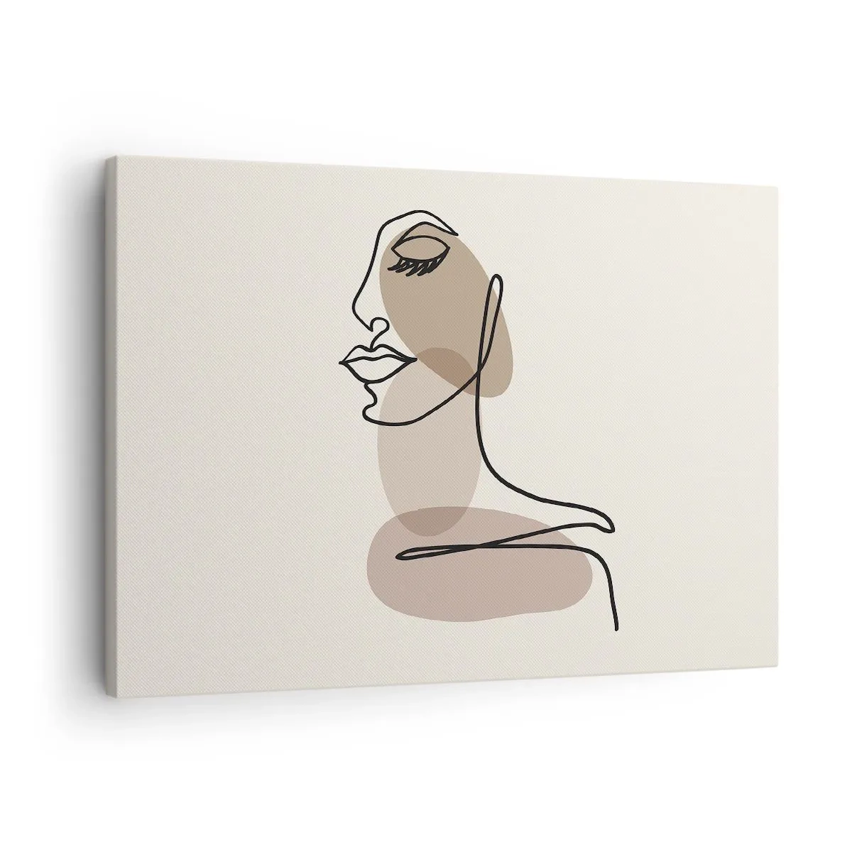 Bild auf Leinwand - Leinwandbild - Minimalistisches Frauengesicht mit abstrakten Flecken - 70x50cm - Sich selbst zugehört - Moderne Wanddekoration für Wohnzimmer und Schlafzimmer ARTTOR