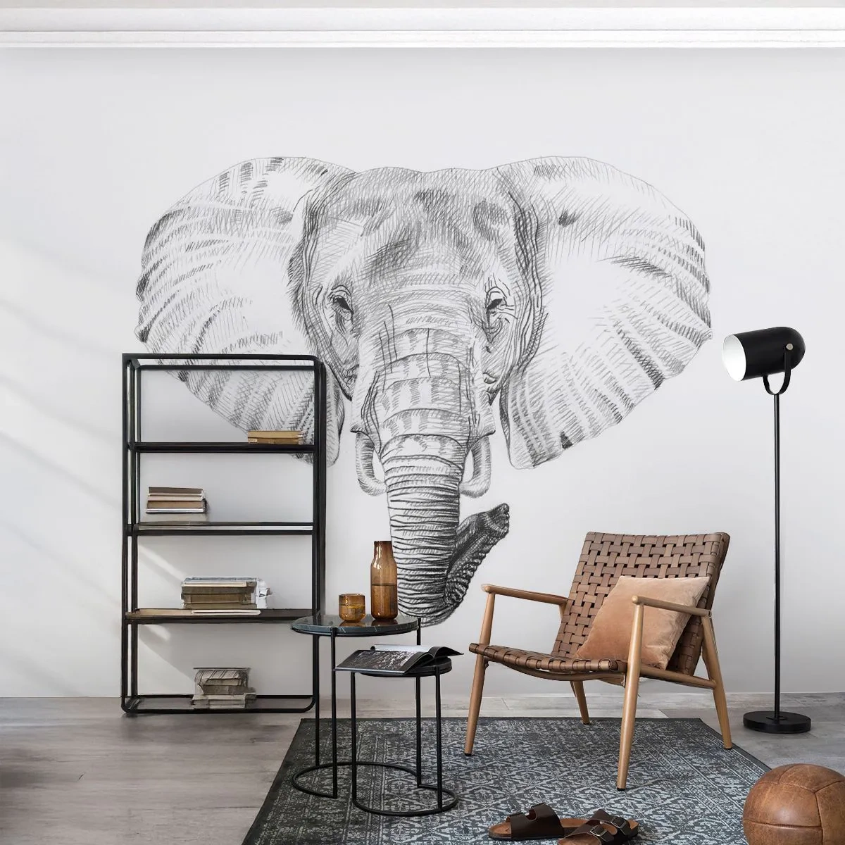 Fototapete Premium Sand - Da war ein Elefant, so groß wie - ein Elefant - Tiere, Elefant, Grafik - 450x315 cm