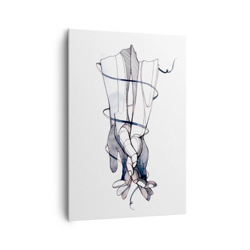 Bild auf Leinwand - Leinwandbild - Eine subtile Zeichnung einer Hand mit einer zarten Blume - 70x100cm - Touch-Studie - Moderne Wanddekoration für Wohnzimmer und Schlafzimmer ARTTOR