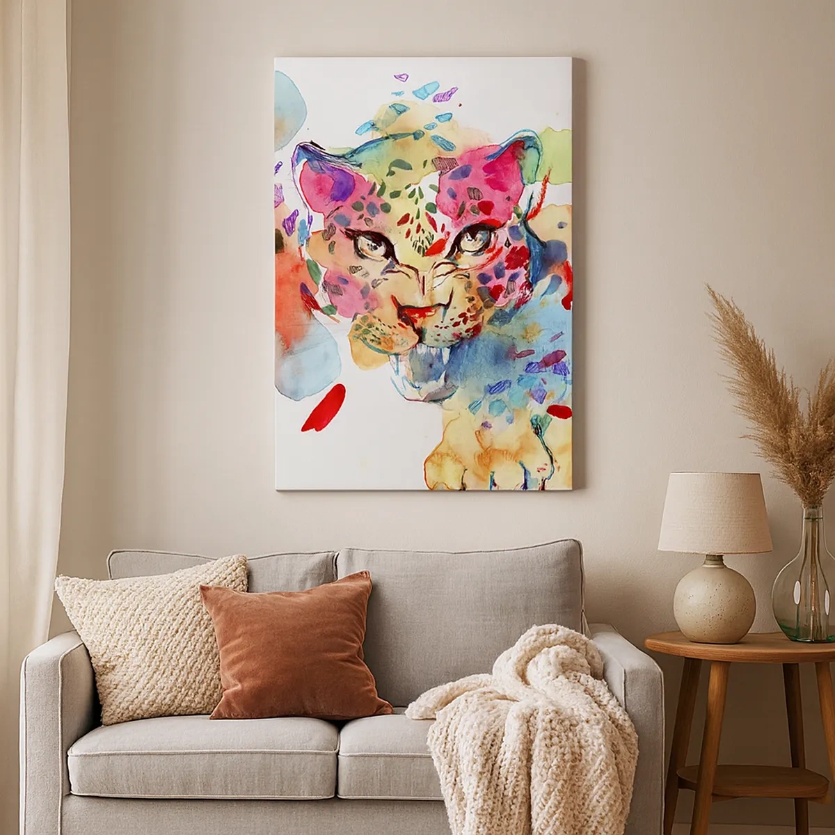 Bild auf Leinwand - Leinwandbild - Abstraktes Porträt eines Leoparden in intensiven Farben - 50x70cm - Die Schöne und das Biest - Moderne Wanddekoration für Wohnzimmer und Schlafzimmer ARTTOR