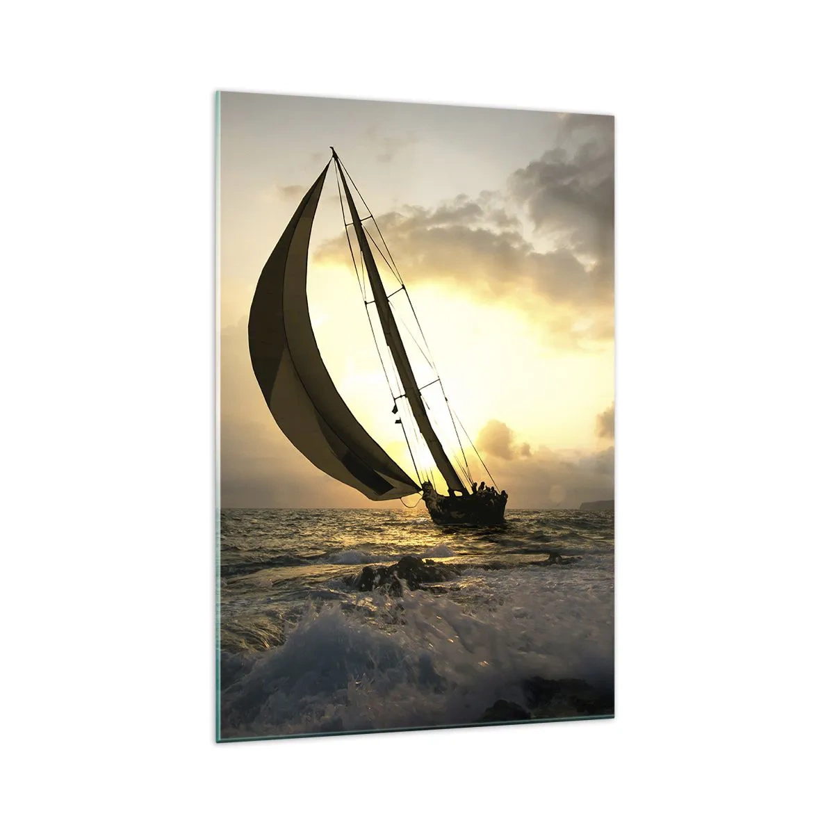 Glasbild - Bild auf glas - Segelboote auf See bei Sonnenuntergang - 70x100cm - Mit dem Wind und gegen den Wind - Moderne Wanddekoration für Wohnzimmer und Schlafzimmer ARTTOR