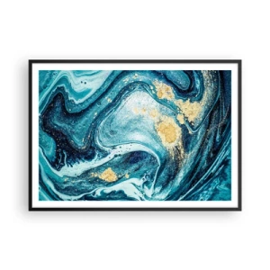 Poster in einem schwarzem Rahmen - Eine abstrakte Komposition aus Wellen und goldenen Akzenten - 100x70cm - Blauer Wirbel - Moderne Wanddekoration für Wohnzimmer und Schlafzimmer ARTTOR