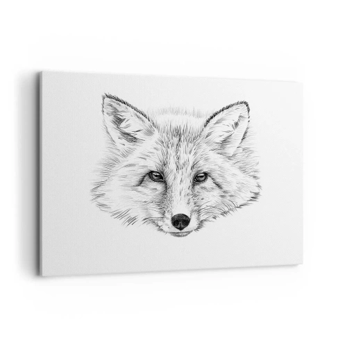 Bild auf Leinwand - Leinwandbild - Schwarz-weiße Zeichnung eines Fuchskopfes auf weißem Hintergrund - 100x70cm - Können diese Augen lügen? - Moderne Wanddekoration für Wohnzimmer und Schlafzimmer ARTTOR