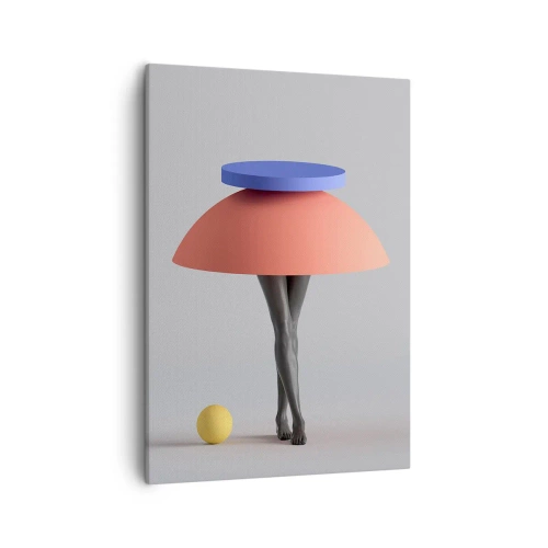 Bild auf Leinwand - Leinwandbild - Abstrakte geometrische Komposition mit Beinen und einem Ball - 50x70cm - Surrealistische Komposition - Moderne Wanddekoration für Wohnzimmer und Schlafzimmer ARTTOR