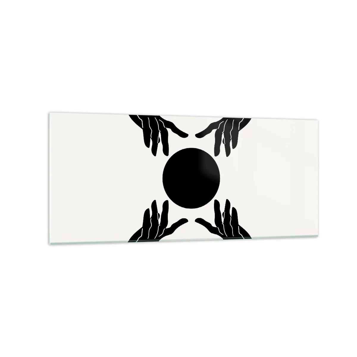 Glasbild - Bild auf glas - Schwarze Hände in einer symmetrischen Komposition mit einer Kugel - 120x50cm - Geheimes Zeichen - Moderne Wanddekoration für Wohnzimmer und Schlafzimmer ARTTOR
