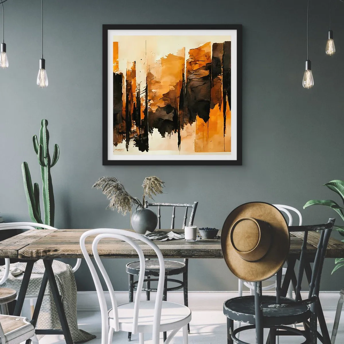 Poster in einem schwarzem Rahmen - Harmonie von Schwarz und Gold - 30x30 cm