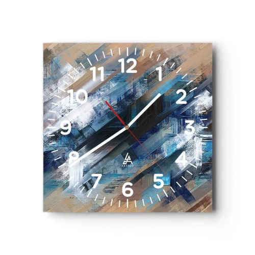 Wanduhr - Glasuhr - Auf einer blauen Diagonale - 40x40 cm