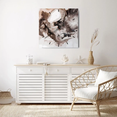 Wanduhr - Glasuhr - Abstraktes Muster in Braun- und Weißtönen - 30x30cm - Die Geburt einer Galaxie - Moderne Wanddekoration für Wohnzimmer und Schlafzimmer ARTTOR
