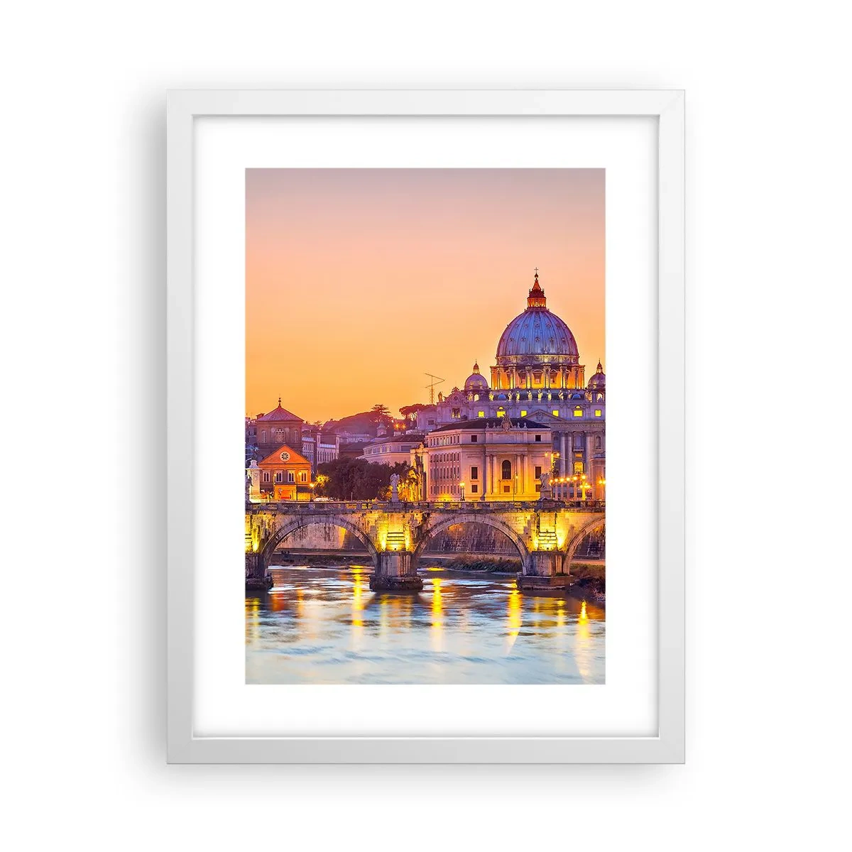 Poster in einem weißen Rahmen - Sonnenuntergang über der ewigen Stadt - 30x40 cm
