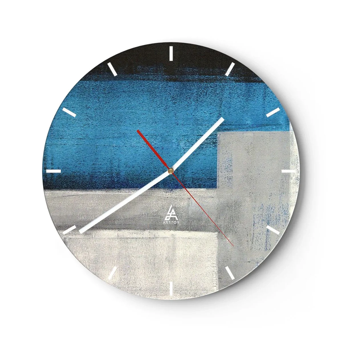 Wanduhr - Glasuhr - Abstrakte Komposition mit Blau- und Grautönen - 30x30cm - Poetische Komposition aus Grau und Blau - Moderne Wanddekoration für Wohnzimmer, Küche und Schlafzimmer ARTTOR