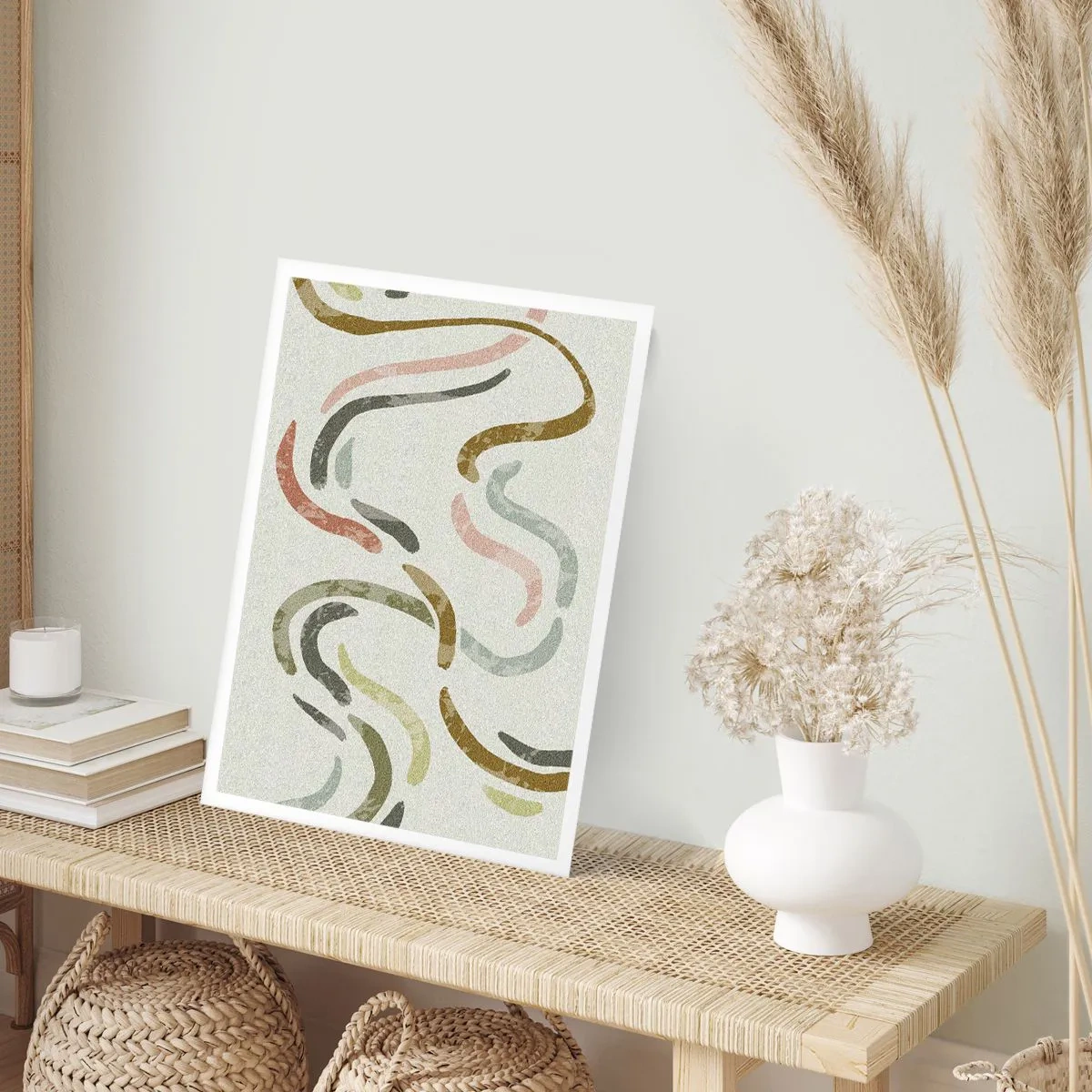 Poster - Abstrakte Wellenlinien in natürlichen Farbtönen - 50x70cm - Fröhlicher Tanz der Abstraktion - Moderne Wanddekoration für Wohnzimmer und Schlafzimmer ARTTOR