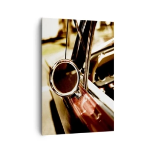Bild auf Leinwand - Leinwandbild - Nahaufnahme des Spiegels und des Innenraums eines klassischen Retro-Autos - 70x100cm - Ein Auto mit Seele - Moderne Wanddekoration für Wohnzimmer und Schlafzimmer ARTTOR