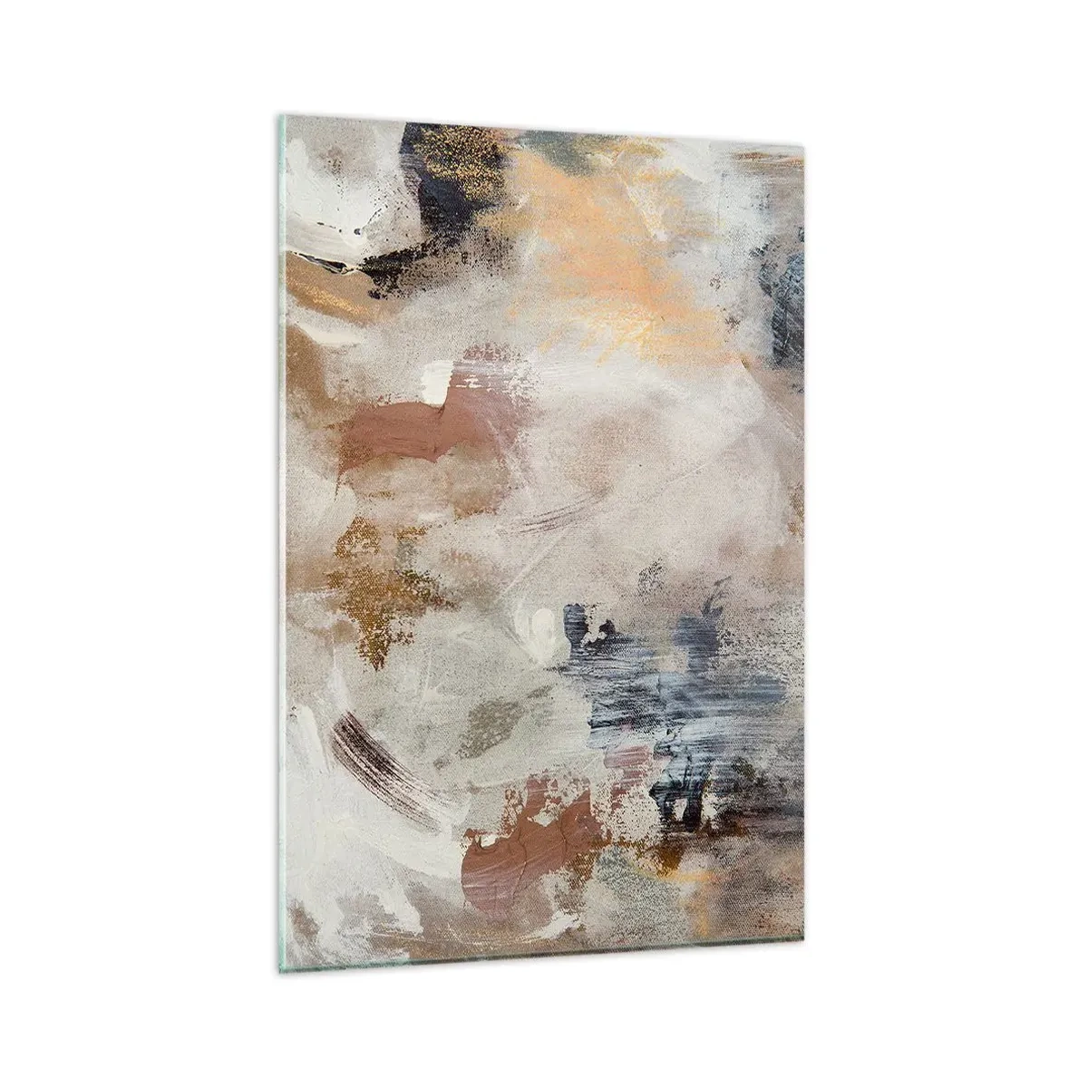 Glasbild - Bild auf glas - Abstrakte Punkte in gedeckten Beige- und Goldtönen - 80x120cm - Neblige Abstraktion - Moderne Wanddekoration für Wohnzimmer und Schlafzimmer ARTTOR