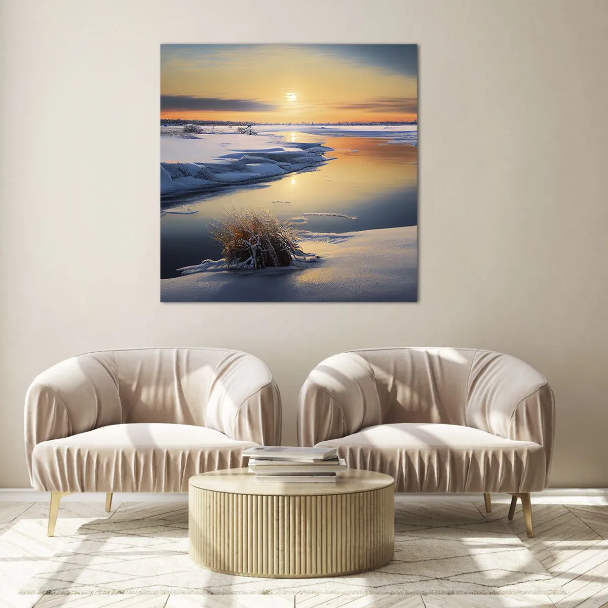 Glasbild - Bild auf glas - Wintersonnenuntergang - 70x70 cm