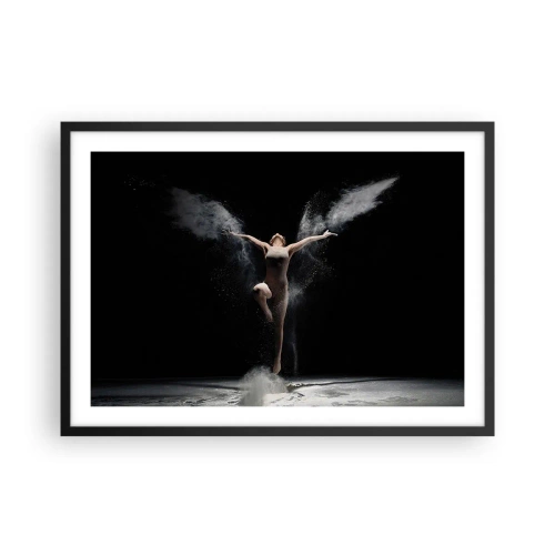 Poster in einem schwarzem Rahmen - Eine Tänzerin in Bewegung mit einem auffälligen Staubeffekt auf schwarzem Hintergrund - 70x50cm - Elfen existieren - Moderne Wanddekoration für Wohnzimmer und Schlafzimmer ARTTOR