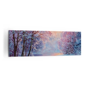 Bild auf Leinwand - Leinwandbild - Winterlandschaft mit Fluss und Bäumen bei Sonnenaufgang - 160x50cm - Die Farben des Winters - Moderne Wanddekoration für Wohnzimmer und Schlafzimmer ARTTOR