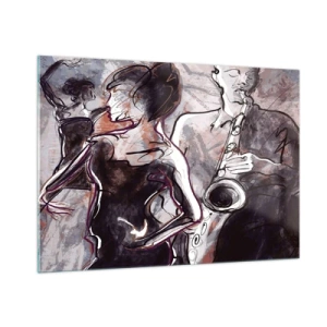 Glasbild - Bild auf glas - Tänzer und ein Saxophonist im künstlerischen Sketch-Stil - 100x70cm - In der Musik auflösen - Moderne Wanddekoration für Wohnzimmer und Schlafzimmer ARTTOR