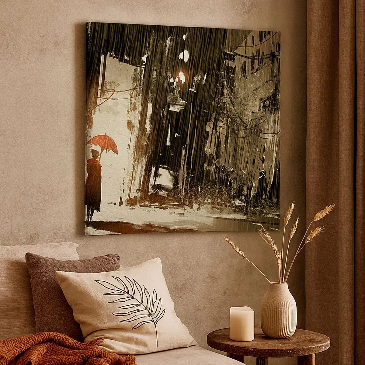 Bild auf Leinwand - Leinwandbild - Die Poesie des roten Regenschirms - 30x30 cm