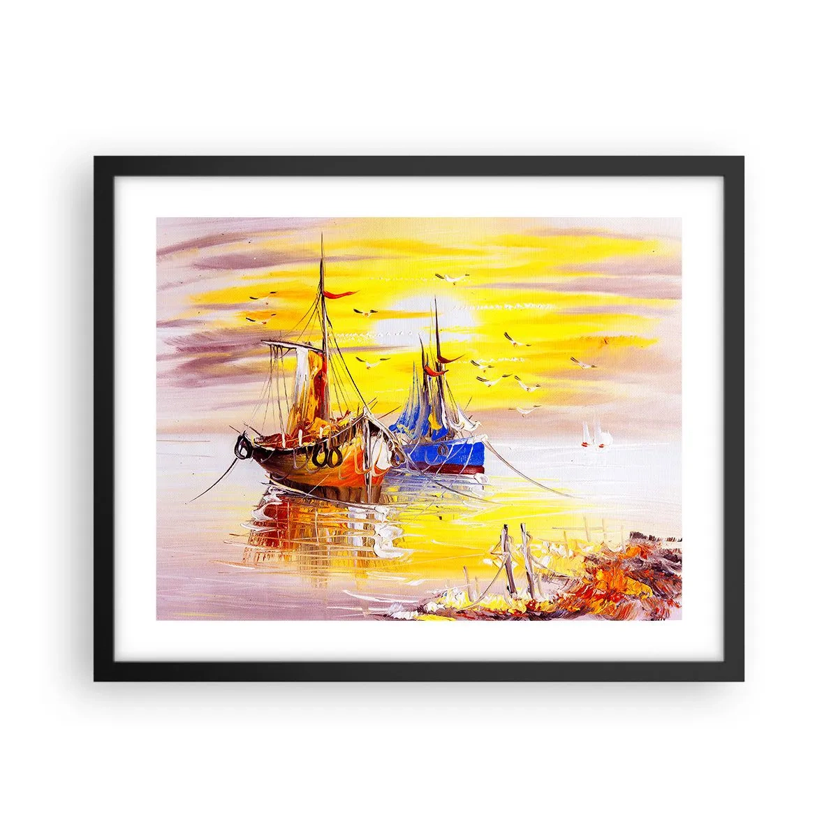 Poster in einem schwarzem Rahmen - Eine wohlverdiente Pause im Hafen - 50x40 cm