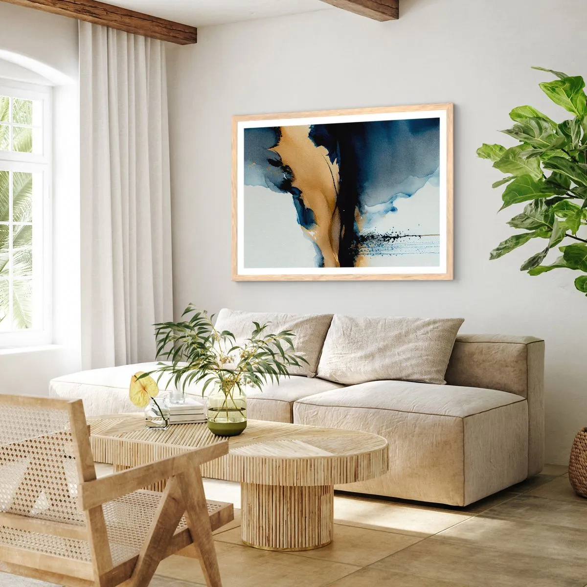 Poster in einem Rahmen aus heller Eiche - Hinter dem Vorhang - 91x61 cm