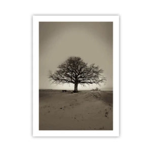 Poster - Ein einsamer Baum in einer leeren Sepia-Landschaft - 50x70cm - Von hier zu Ewigkeit - Moderne Wanddekoration für Wohnzimmer und Schlafzimmer ARTTOR