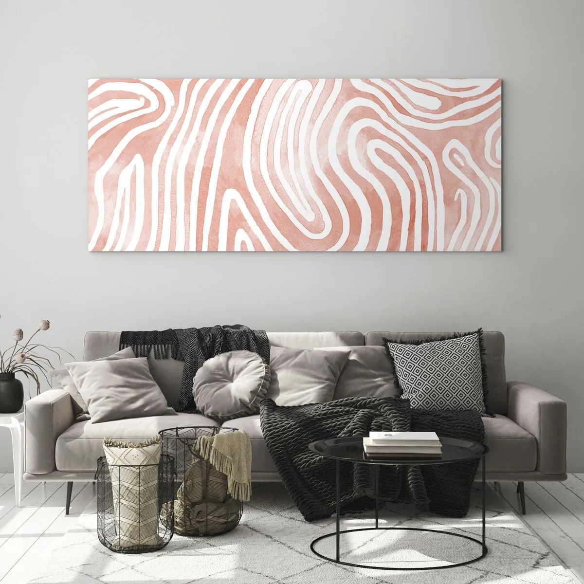 Glasbild - Bild auf glas - Abstraktes Muster in Rosa- und Weißtönen - 120x50cm - Im Korallenlabyrinth - Moderne Wanddekoration für Wohnzimmer und Schlafzimmer ARTTOR