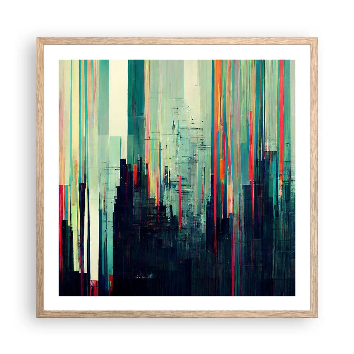Poster in einem Rahmen aus heller Eiche - Futuristische Stadt - 60x60 cm