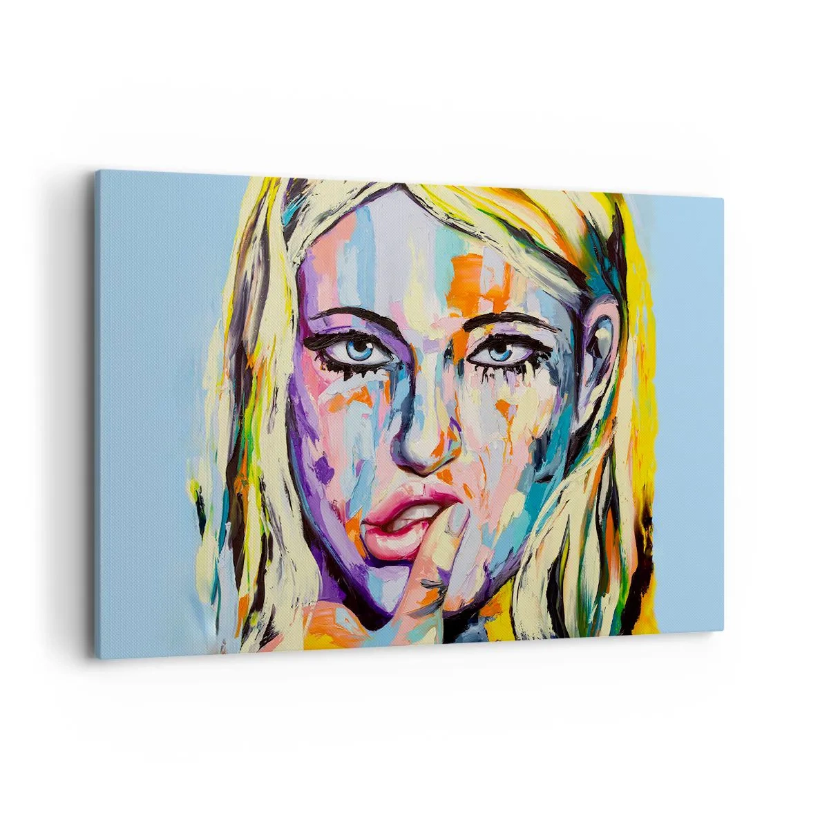 Bild auf Leinwand - Leinwandbild - Farbenfrohes Porträt einer Frau im abstrakten Stil - 120x80cm - Schau ihr direkt in die Augen - Moderne Wanddekoration für Wohnzimmer und Schlafzimmer ARTTOR