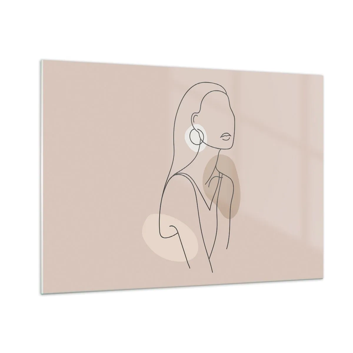Glasbild - Bild auf glas - Eine minimalistische Silhouette einer Frau auf beigem Hintergrund - 100x70cm - Mädchenhafte Ikone - Moderne Wanddekoration für Wohnzimmer und Schlafzimmer ARTTOR