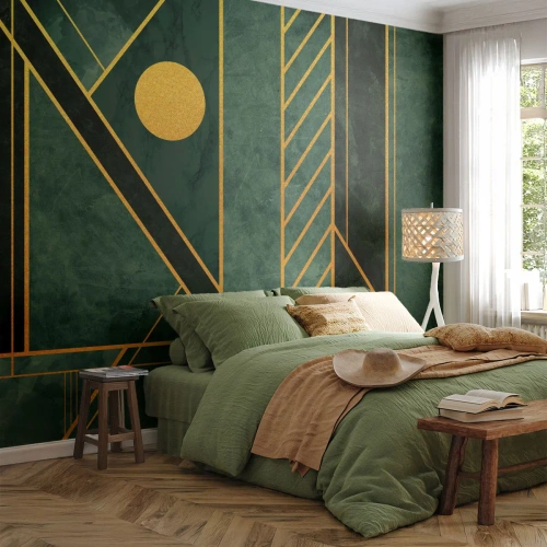 Selbstklebende Fototapete Deluxe Sticker - Dynamik von Gold und Azurblau - Abstraktion, Stück, Geometrisches Muster - 400x280 cm