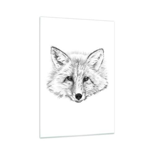 Glasbild - Bild auf glas - Schwarz-weiße Zeichnung eines Fuchskopfes auf weißem Hintergrund - 70x100cm - Können diese Augen lügen? - Moderne Wanddekoration für Wohnzimmer und Schlafzimmer ARTTOR