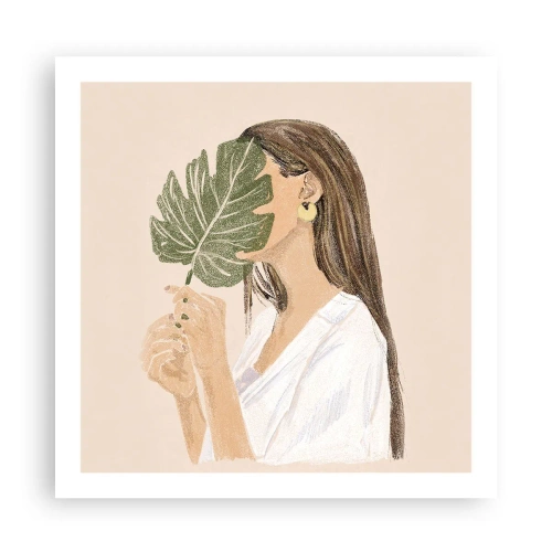 Poster - Geheimnisvolles Porträt mit Fächer - 60x60 cm