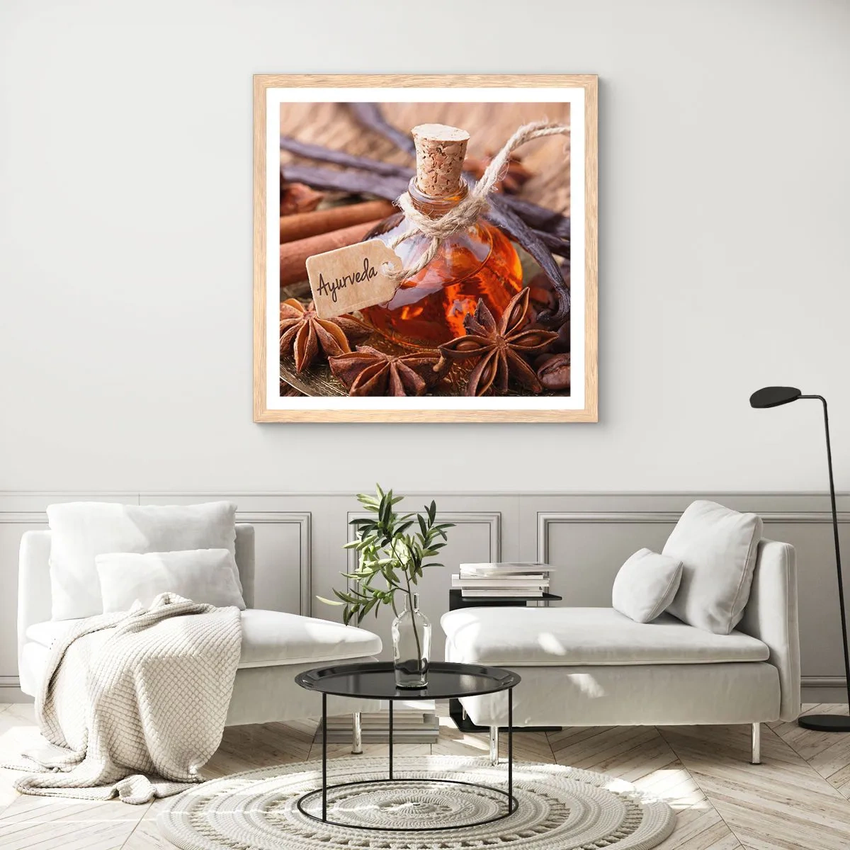 Poster in einem Rahmen aus heller Eiche - Zur Einheit von Körper und Geist - 30x30 cm