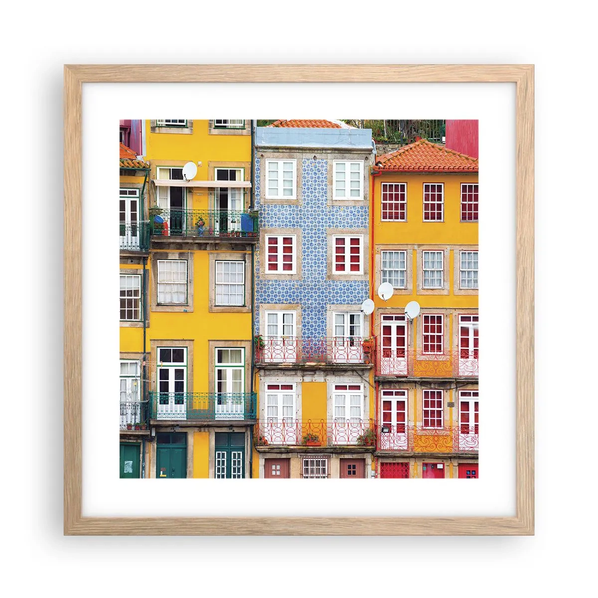 Poster in einem Rahmen aus heller Eiche - Farben der Altstadt - 40x40 cm