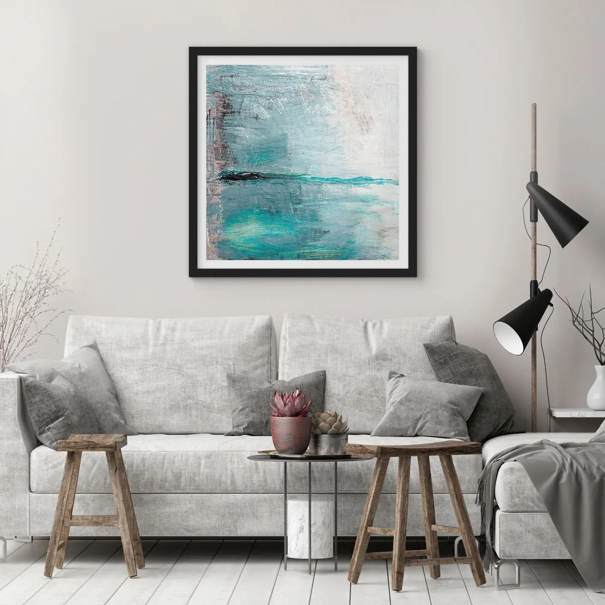 Poster in einem schwarzem Rahmen - Horizontal in Blau - 50x50 cm