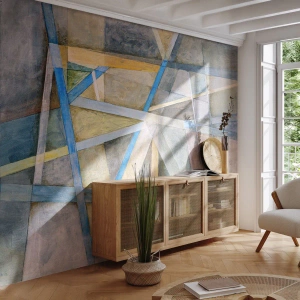 Fototapete Premium Sand - Geometrische Abstraktion in Blau- und Beigetönen - 100x70cm - Gerade oder diagonal? - Moderne Wanddekoration für Wohnzimmer und Schlafzimmer ARTTOR