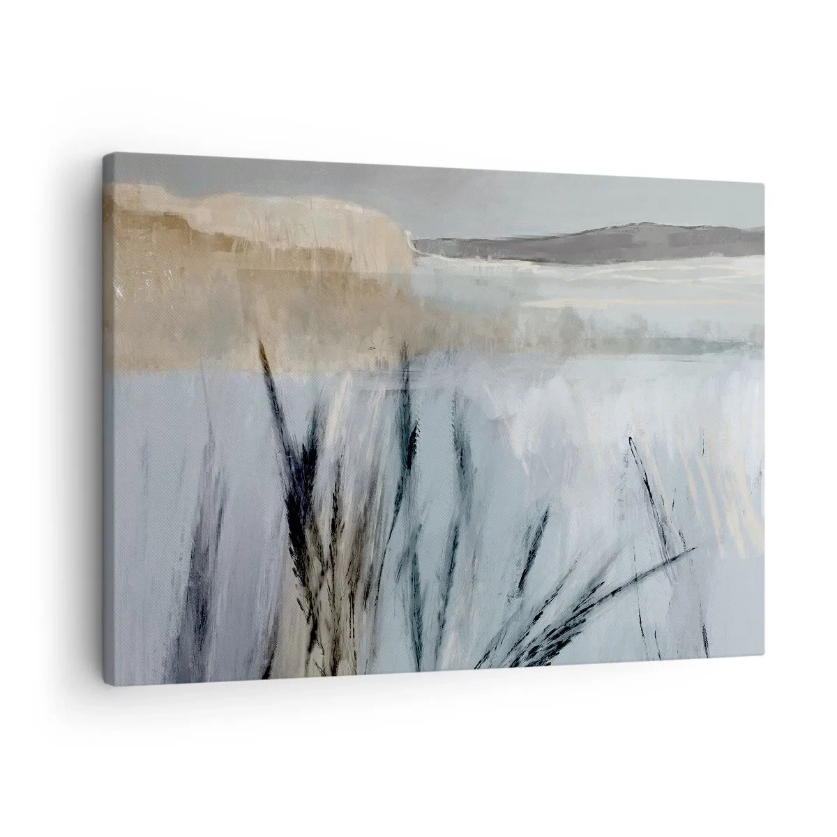 Bild auf Leinwand - Leinwandbild - Eine malerische Winterlandschaft mit Feldern und Gräsern - 70x50cm - Winterfelder - Moderne Wanddekoration für Wohnzimmer und Schlafzimmer ARTTOR