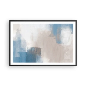 Poster in einem schwarzem Rahmen - Rosa Abstraktion hinter einem blauen Vorhang - 91x61 cm
