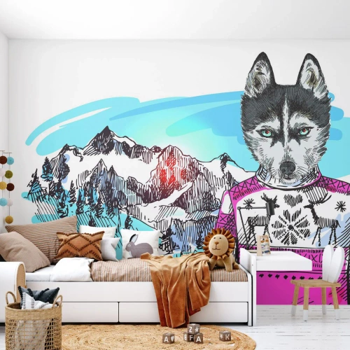 Selbstklebende Fototapete Deluxe Sticker - Ein Wolf in Schafwolle - Abstraktion, Wolf, Für Kinder - 100x70 cm