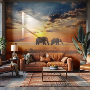 Fototapete Premium Sand - Familienspaziergang - Tiere, Afrika, Elefant - 250x175 cm