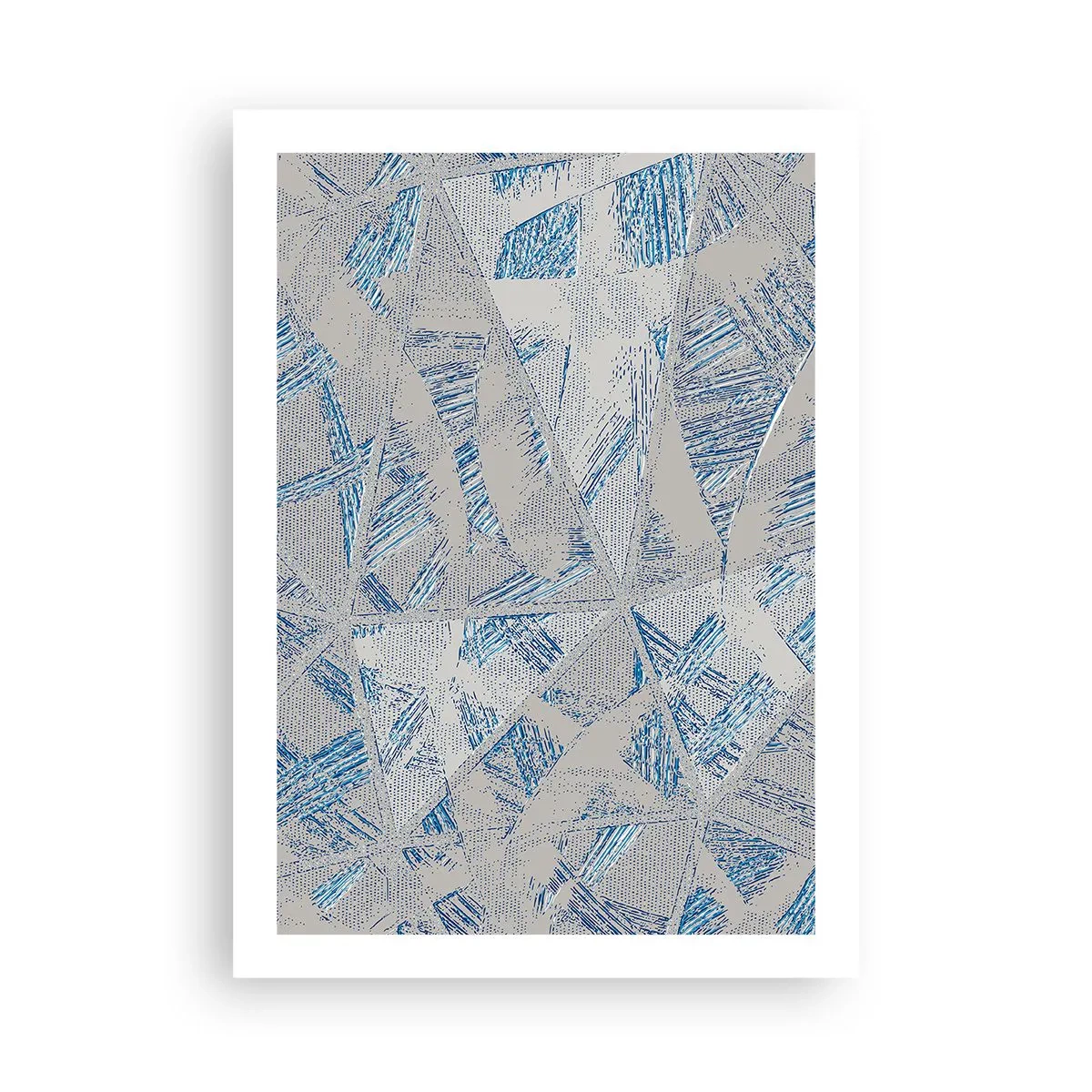 Poster - Geometrische Abstraktion in Blau- und Grautönen - 50x70cm - In einem blaugrauen Labyrinth - Moderne Wanddekoration für Wohnzimmer und Schlafzimmer ARTTOR