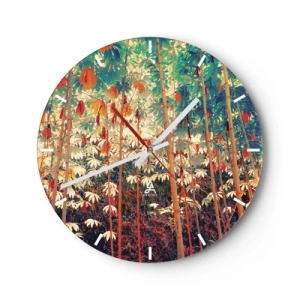 Wanduhr - Glasuhr - Bunter Bambuswald in warmem Licht - 30x30cm - Das geheime Leben der Blätter - Moderne Wanddekoration für Wohnzimmer, Küche und Schlafzimmer ARTTOR