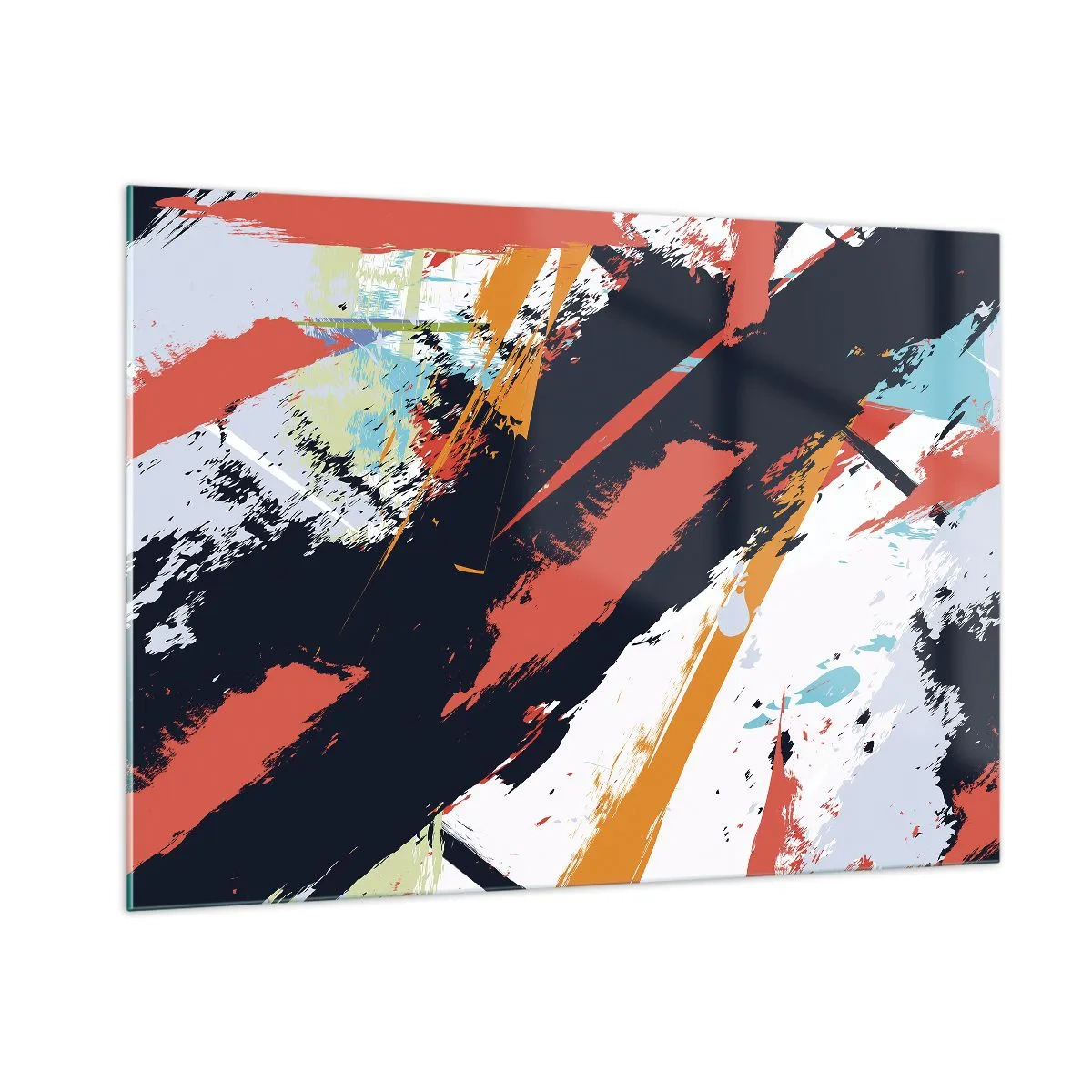 Glasbild - Bild auf glas - Abstrakte Pinselstriche in intensiven Farben - 100x70cm - Dynamische Komposition - Moderne Wanddekoration für Wohnzimmer und Schlafzimmer ARTTOR