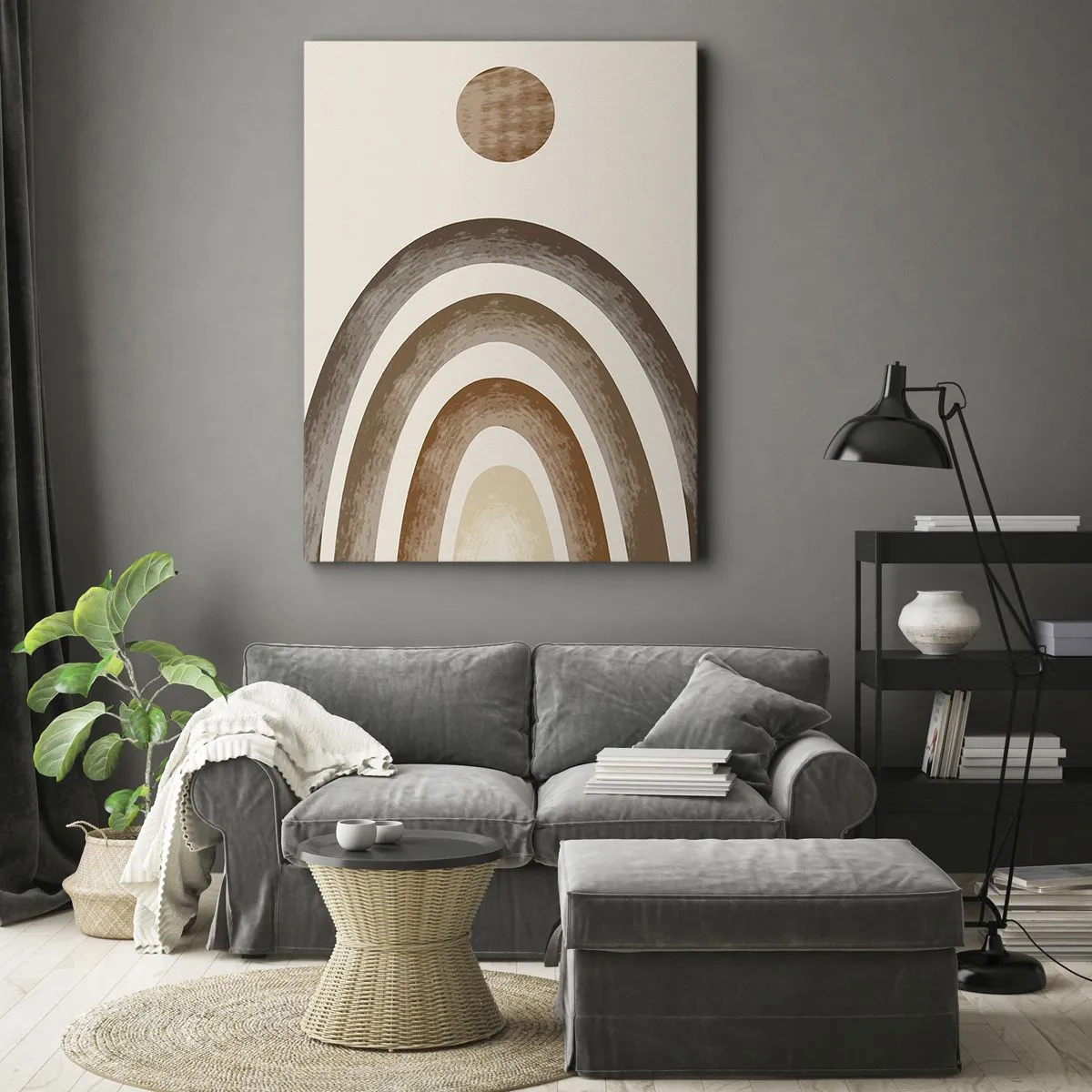 Bild auf Leinwand - Leinwandbild - Geometrisches Planetenmotiv in Brauntönen - 50x70cm - In einer weit entfernten Galaxie - Moderne Wanddekoration für Wohnzimmer und Schlafzimmer ARTTOR